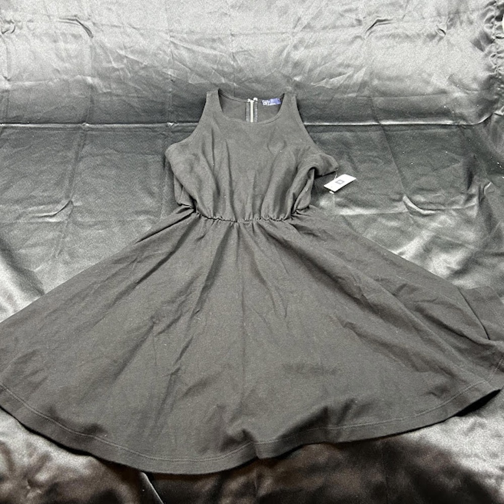 Gap Womens Black Sleeveless Skater Dress High Neck Exposed Zipper NWT Size XS